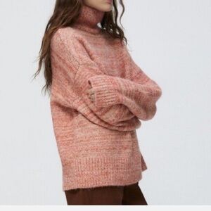 Zara Wool Alpaca Blend Soft Knit Sweater Oversized Heather Orange Size S